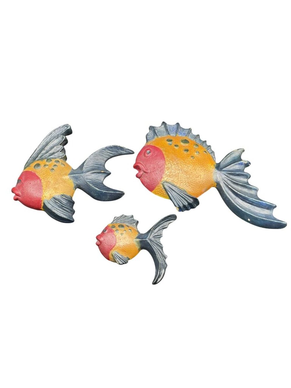 Vintage Hand-Painted Chalkware Tropical Fish Wall Decor Set Of 3 L 8"W x 6"